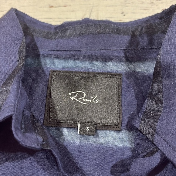 Rails Cameron Sheer Panel Cropped Button Front Blouse- Navy - Picture 3 of 9